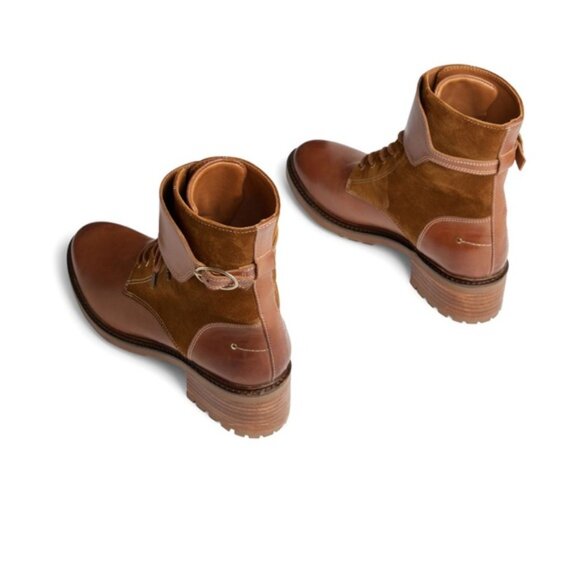 NEW Vanessa Bruno Leather Suede Lace Up Block Heeled Biker Ankle Boots Booties - Picture 4 of 12